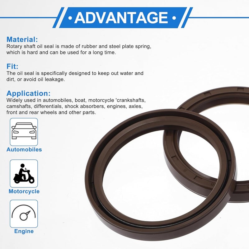 VekAuto Universal Oil Seal TC Double Lip W Steel Spring Seal Ring Rotary Shaft Seal 55x68x8mm High Pressure FKM Rubber Brown 2 Pcs - Image 4